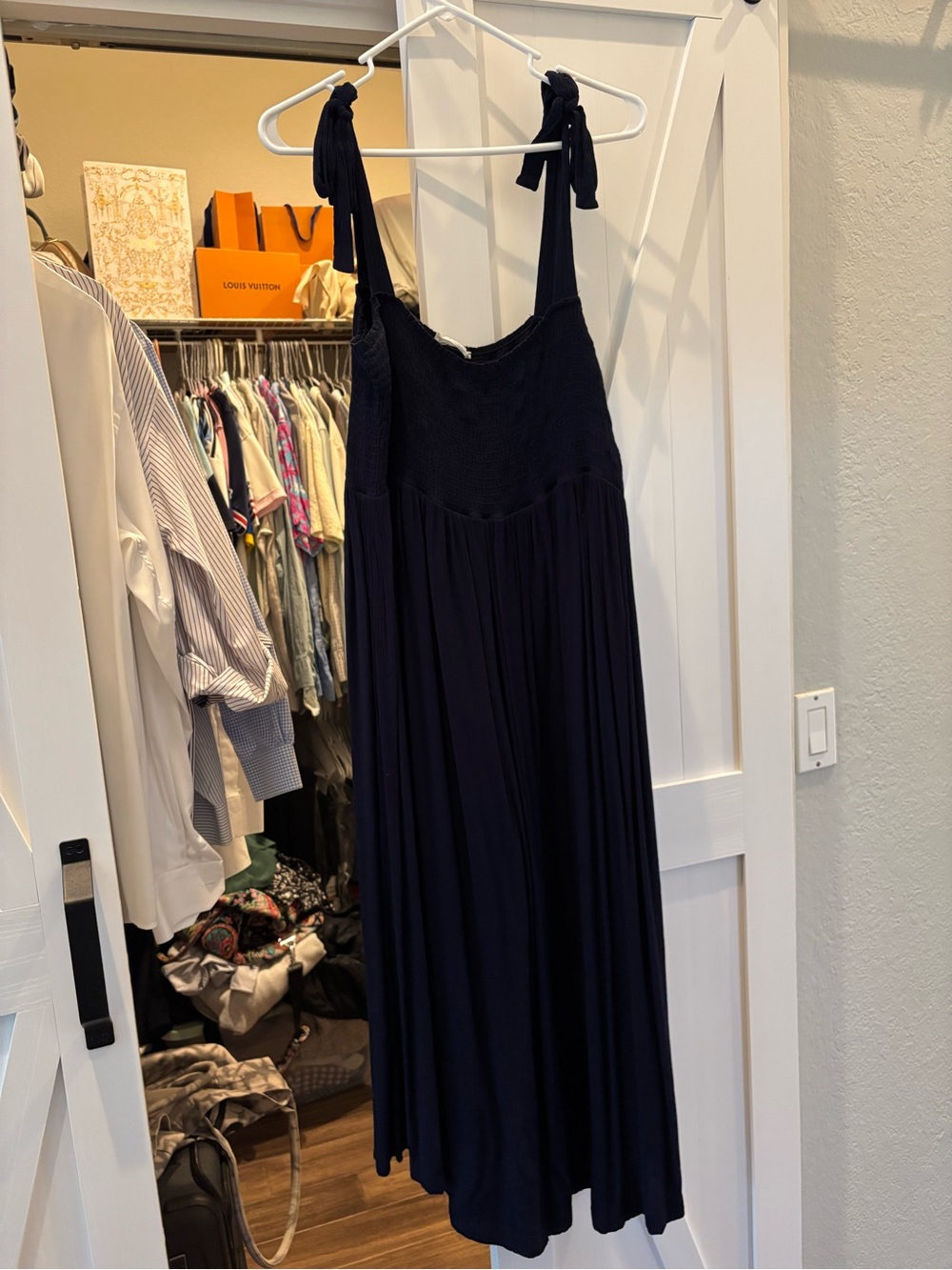 Navy Tie-Shoulder Maxi Dress